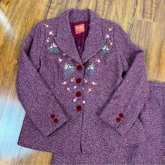 Kenzo Studio Vintage Designer Tweed 2 Piece Suit Blazer Jacket Skirt Set Pink - Picture 7 of 9